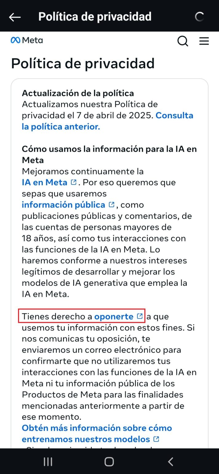 Política de privacidad en instagram